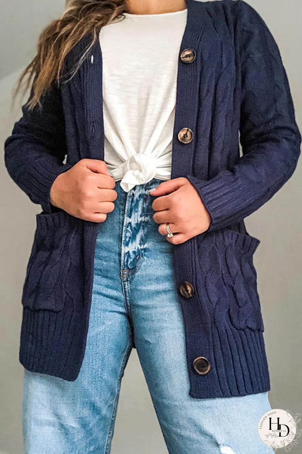 Button Cable Knit Cardigan
