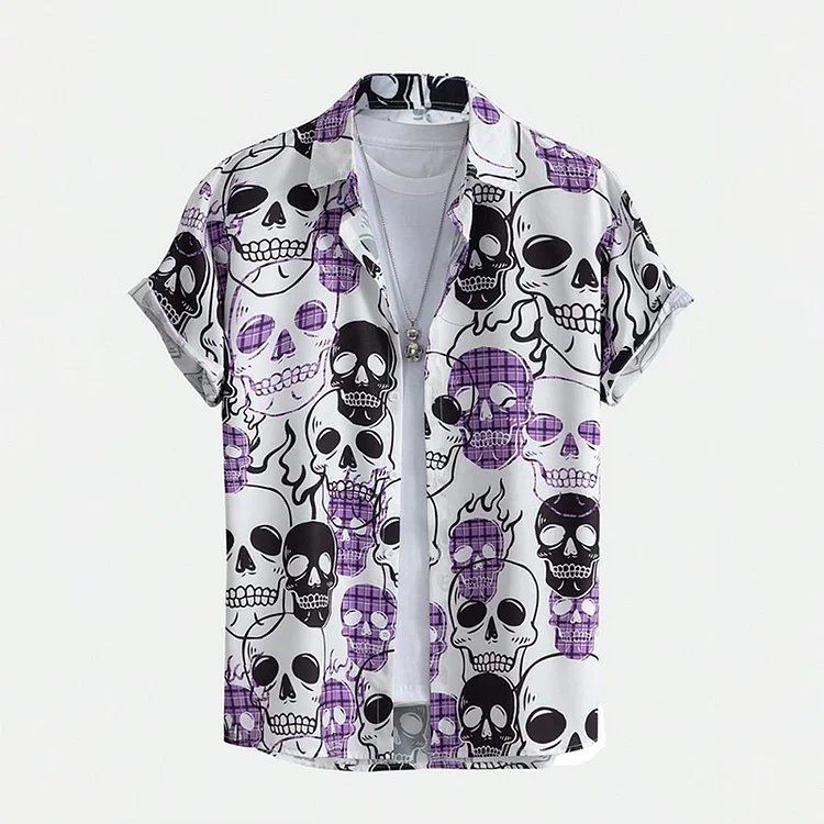 Simpfit Trendiges Button-Down-Hemd mit Batik-Totenkopf-Print