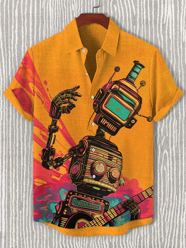 Men's Robot Rock Cyber Art Print Casual Shirt