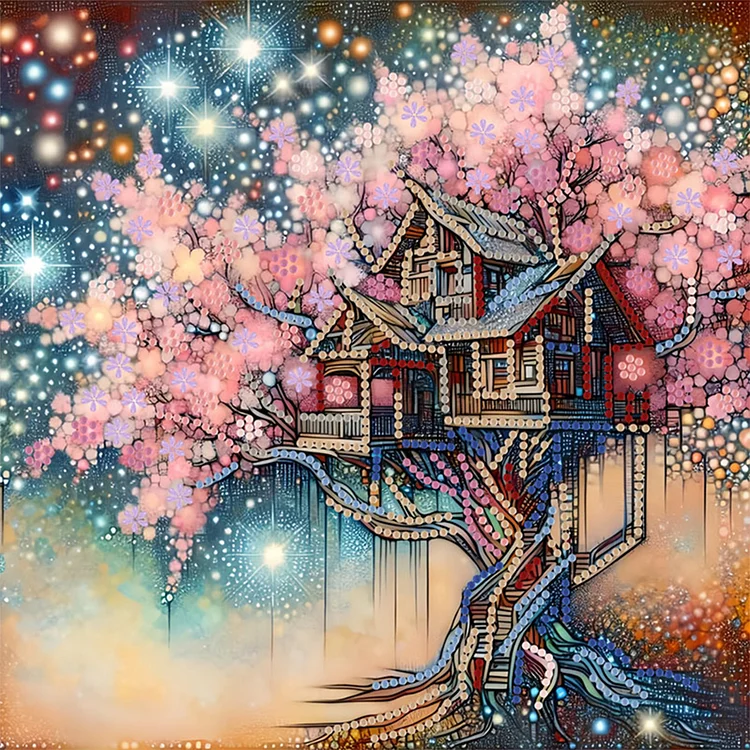 Tree Of Life House 30*30CM (Canvas) Special Shaped Drill Diamond Painting gbfke