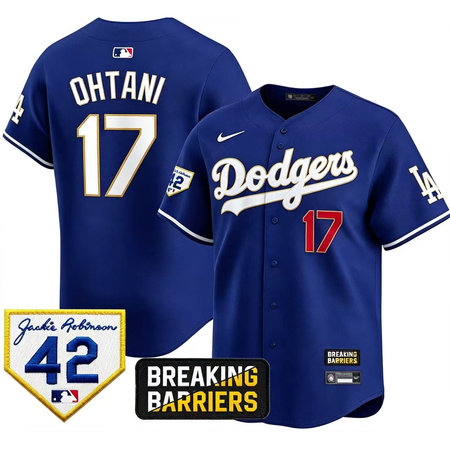 Men's Los Angeles Dodgers #17 Shohei Ohtani Nike Royal Cool Base Stitched Baseball Jersey
