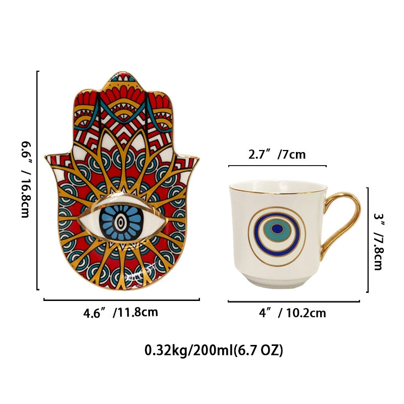 Retro Devil’s Eye White Porcelain Placemat Mug 1 Set