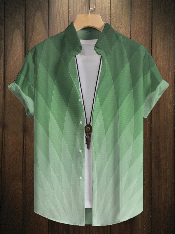 Men's Gradient Geometric Art Diamond Pattern Short Sleeve Shirt