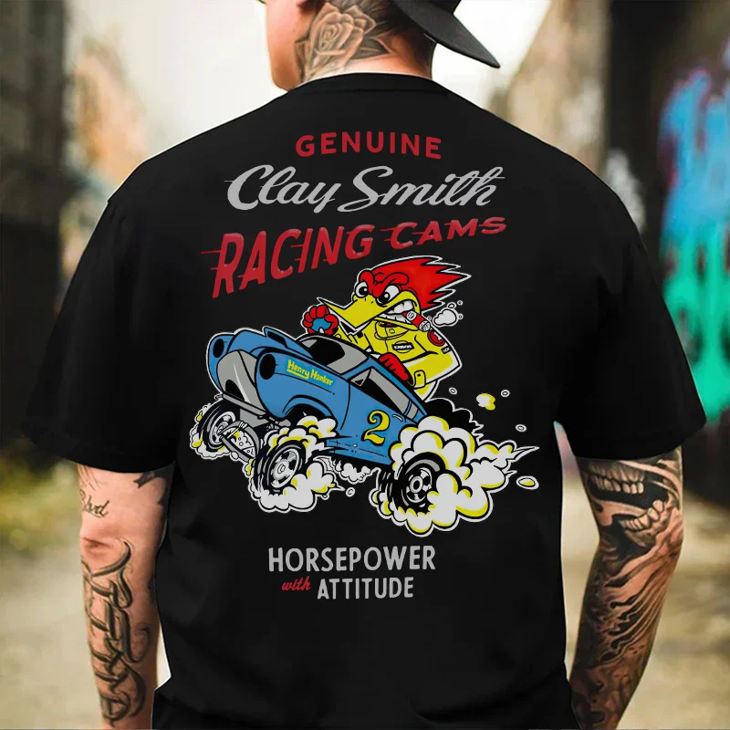 GENUINE CLAY SMITH RACING CAMS Hot Rod Bird&Racing Car Print Men's T-shirt