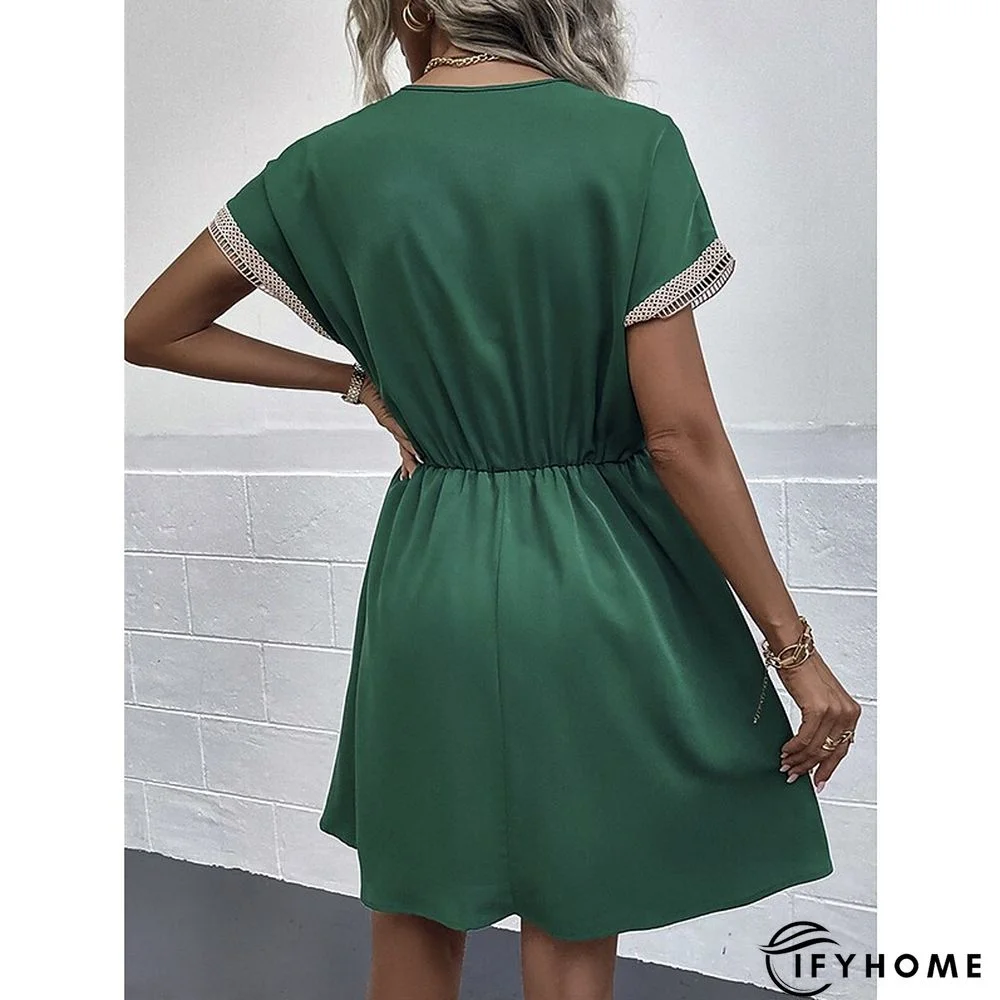 Women's Casual Dress Summer Dress Loose Dress Plain Drawstring Lace Trim V Neck Mini Dress Active Fashion Outdoor Daily Short Sleeve Loose Fit Black White Blue Spring Summer S M L XL | IFYHOME