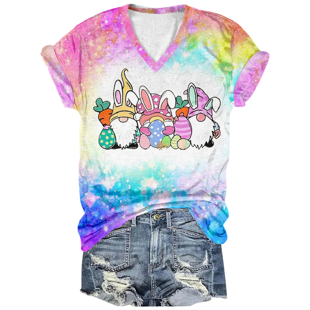 Women's Multicolor Gradient Daily V-neck T-shirt