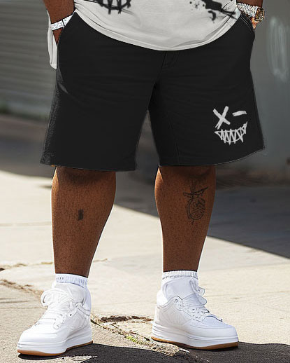 Street Casual Cartoon Expression Print Big Men's Set