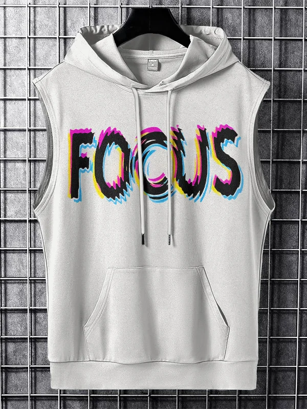 Men's Focus Visual Art Print Hooded Tank Top