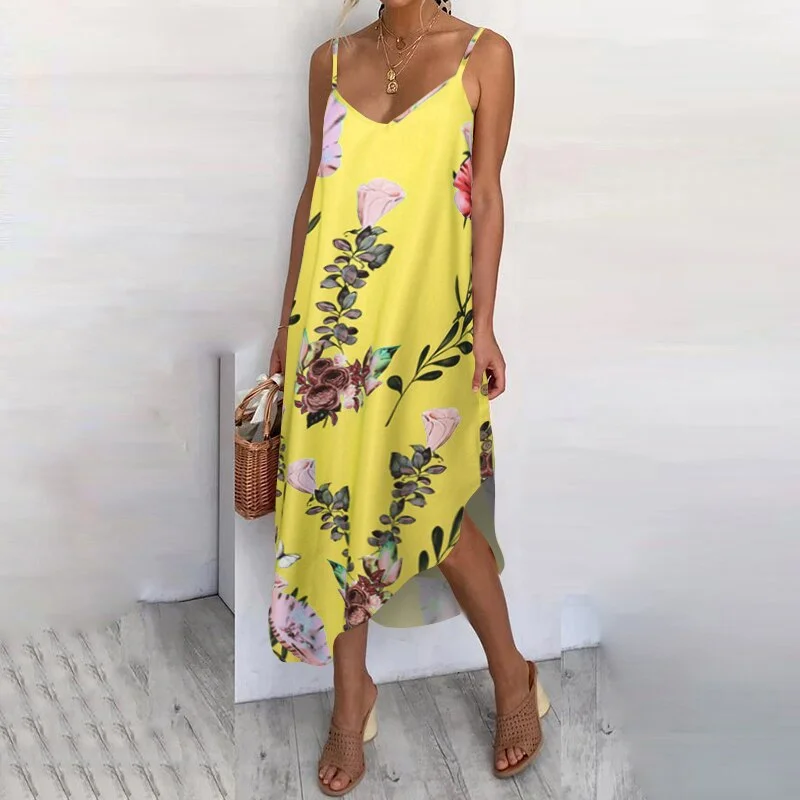 Womens Summer Sundress Sexy Spaghetti Straps Beach Dress 2022 Celmia Casual Loose Buttons Asymmetrical  Vestidos Robe