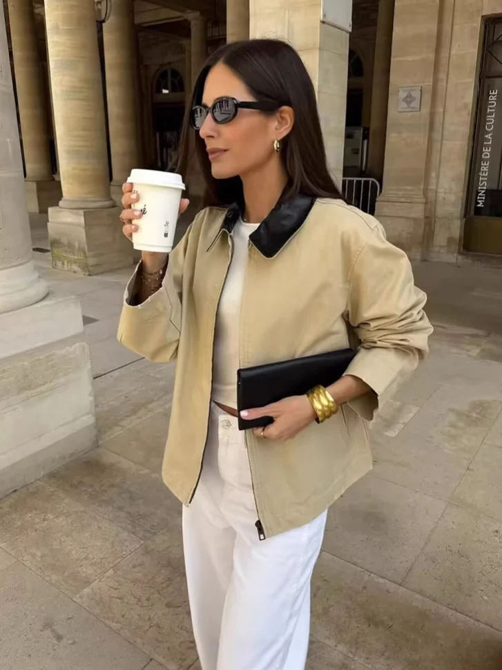 Nigikala Nigikala Women's Clothing 2025 Autumn Collar Long Sleeve Retro-Column Jacket Baseball Uniform Coat Women A15057