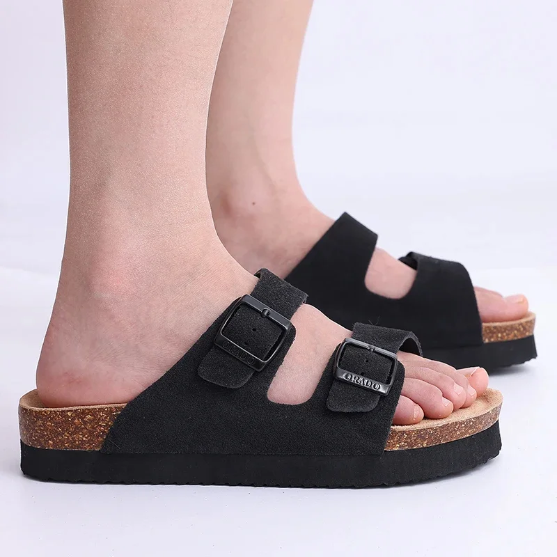 Unisex Classic Soft Thick Sole Cork Sandals Double Buckle Summer Beach Slippers