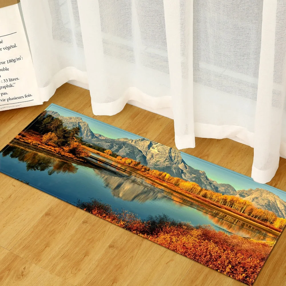 Kitchen Carpet Home Bedroom Entrance Doormat Hallway Balcony  Floor Mat Landscape Pattern Bathroom Non-Slip Water Absorption Rug