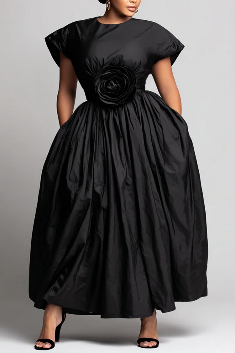 black semi formal plus size dresses Berylove Women Maxi Mother Dress Plus Size Black V Neck Half Sleeves Embroidered Wedding Party Guest Dress, Black / 3XL