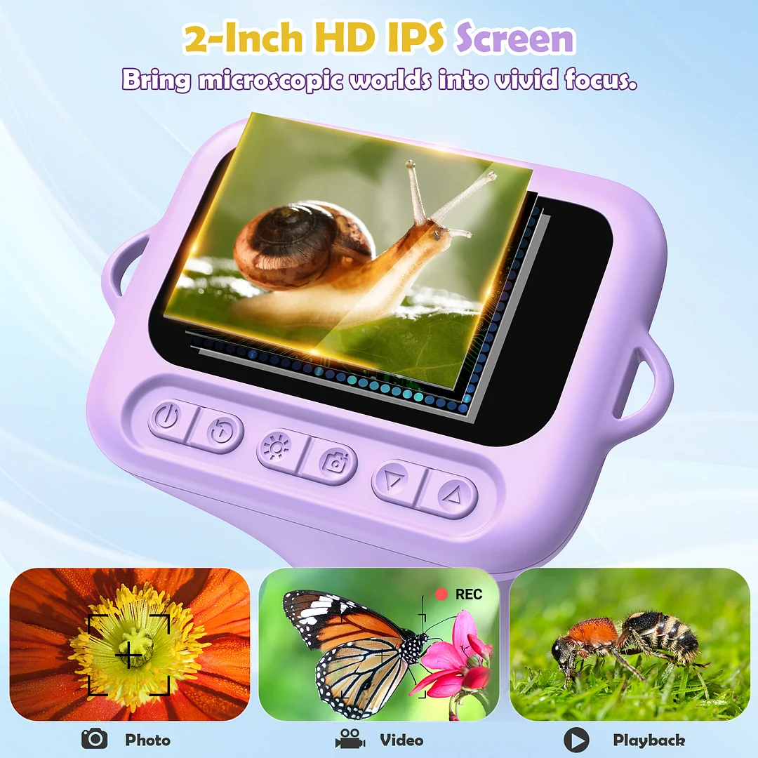 BEBANG 100X-1000X Microscope for Kids Adults, 2.0" Handheld Digital Portable Pocket Microscope, 32GB, 15 Slides