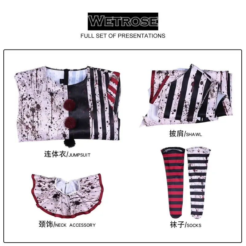[Wetrose] In Stock Scary Dark Clown Bloody Striped Vintage Party Outfit Cosplay Costume Halloween