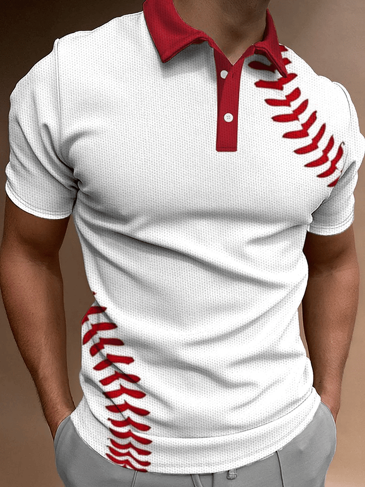 Men's Casual Baseball Print POLO Shirt socialshop