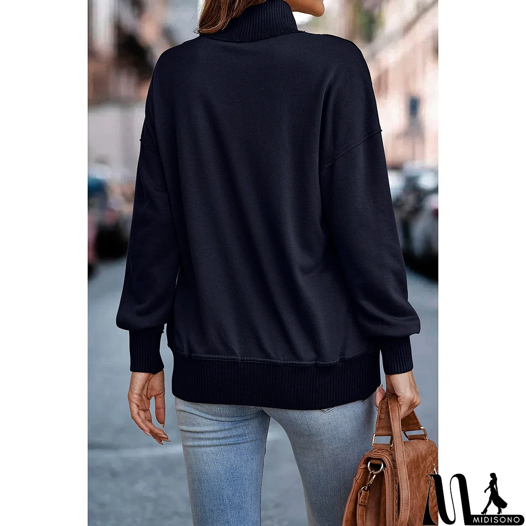 MidiSono - Chic Collared Block Button-Up Sweater