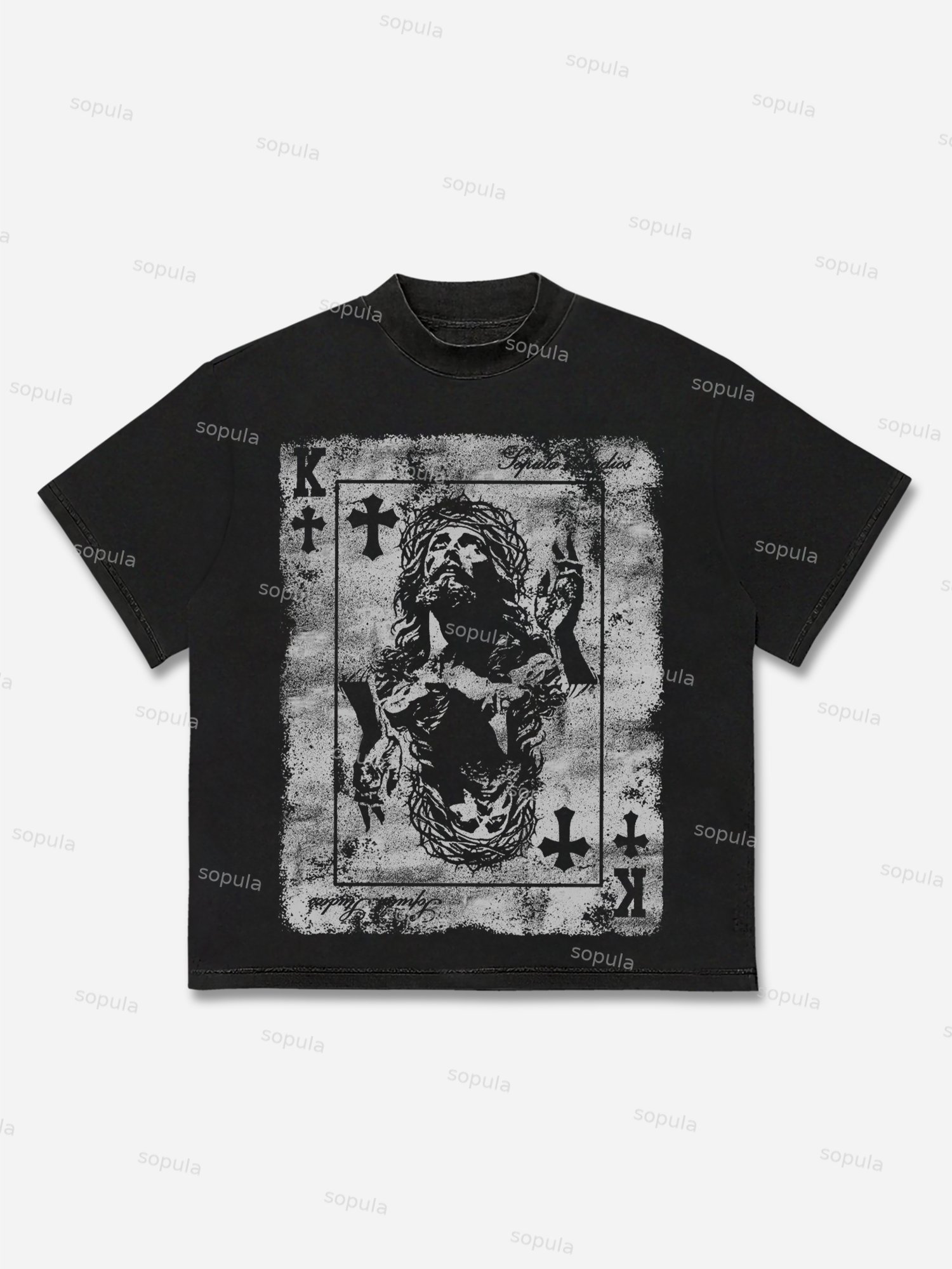 Card Cross King Jesus Vintage Graphic Cotton T-shirt - SOPULA
