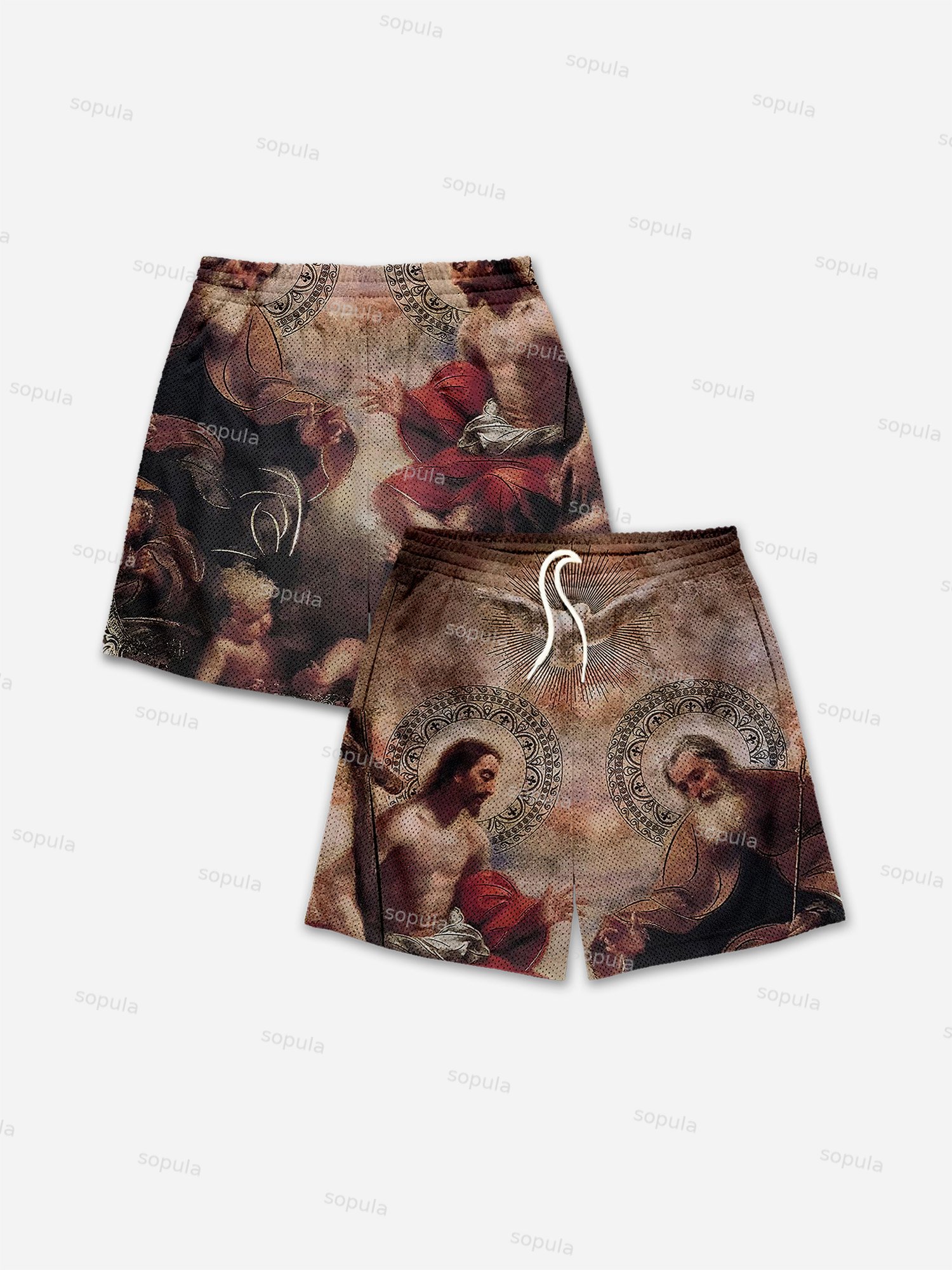 God Angels Heaven Print Mesh Shorts - SOPULA