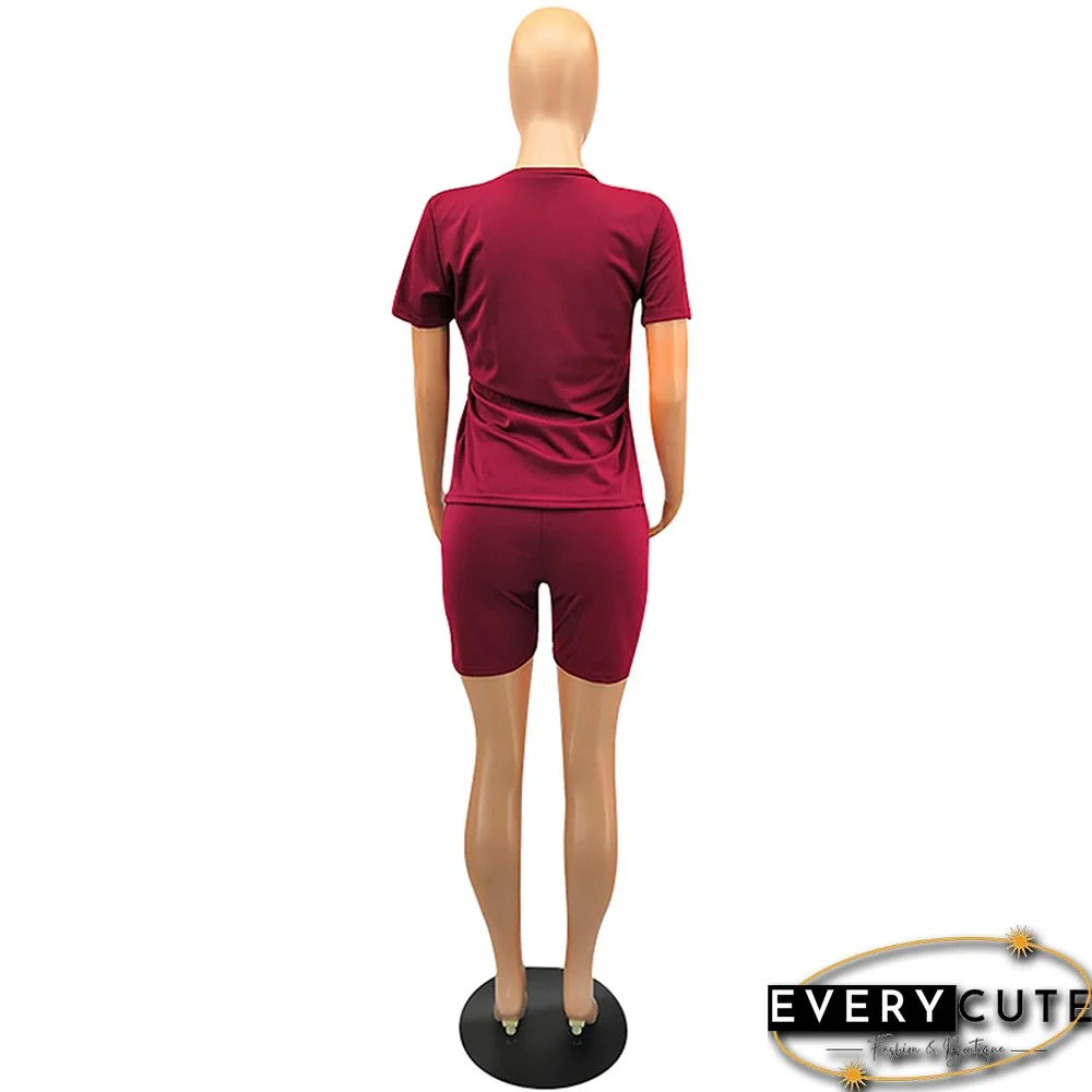 Wine Red Sequined Eyes Printed 2pcs Set