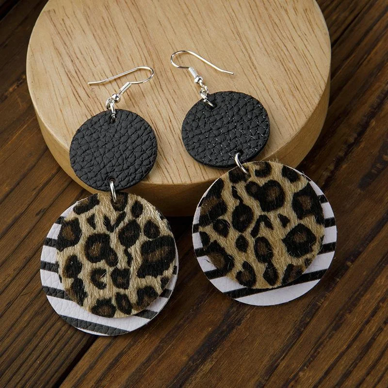 Round Leopard Leather Earrings