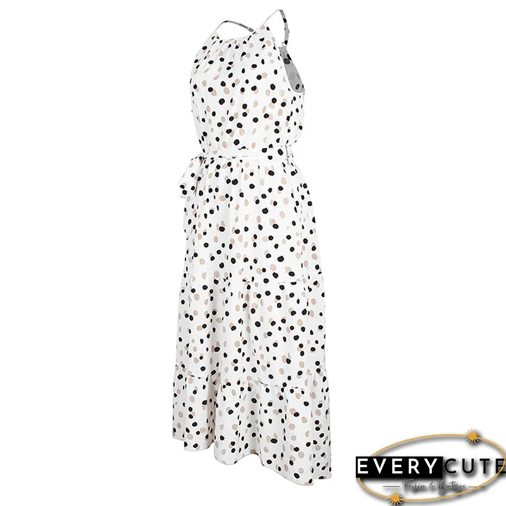 White Polka Dot Sleeveless Maxi Dress