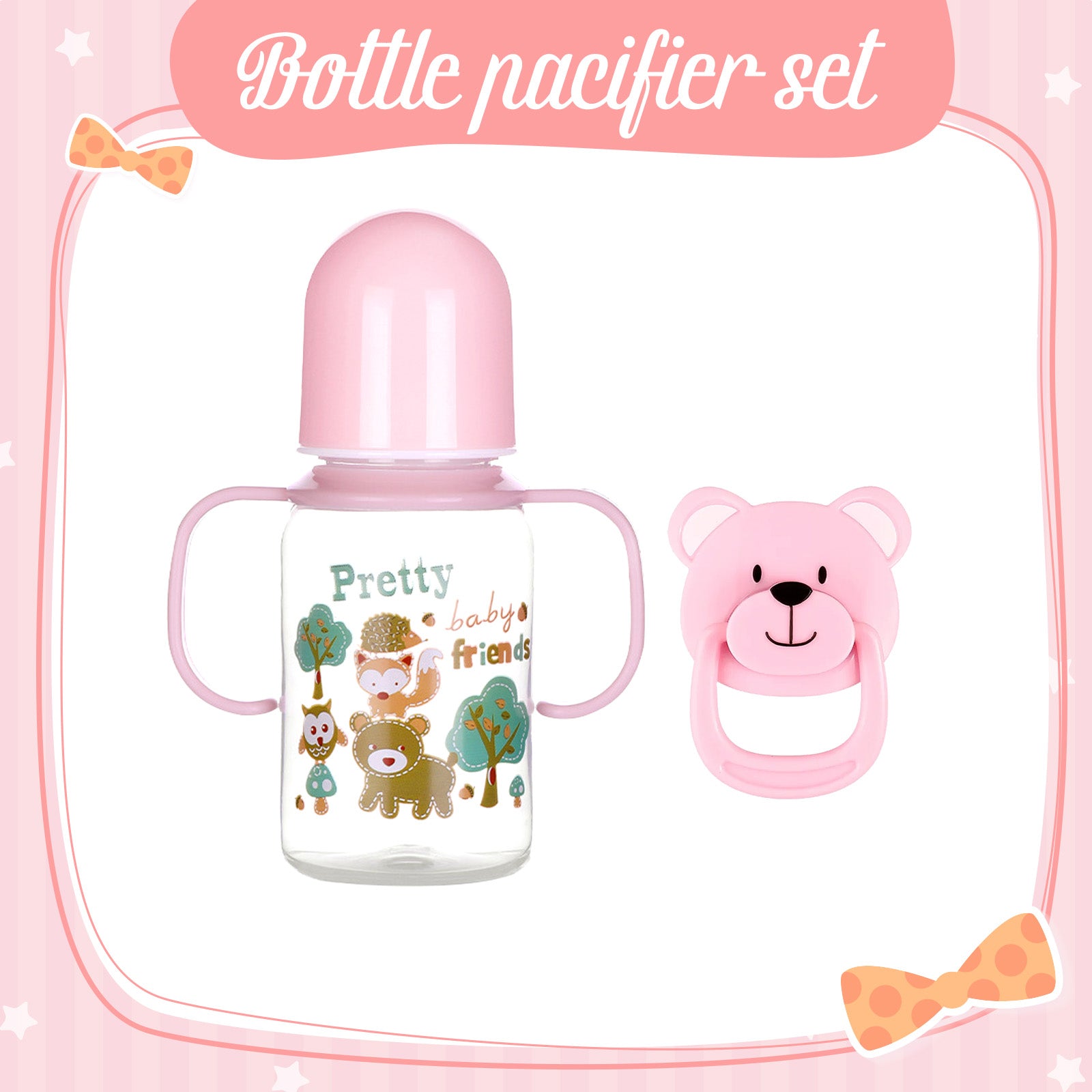 Babeside Pink Style Pacifier and Bottle 2 Piece Set Safest Reborn Baby Doll Accessories Pretty baby