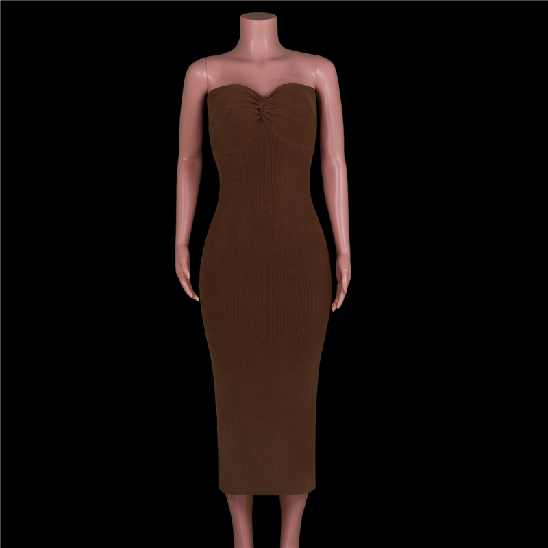 Ootddress Strapless Knit Maxi Dresses For Women Summer Beach Party Bodycon Dress Off-Shoulder Twist Knitting Evening Backless Dress