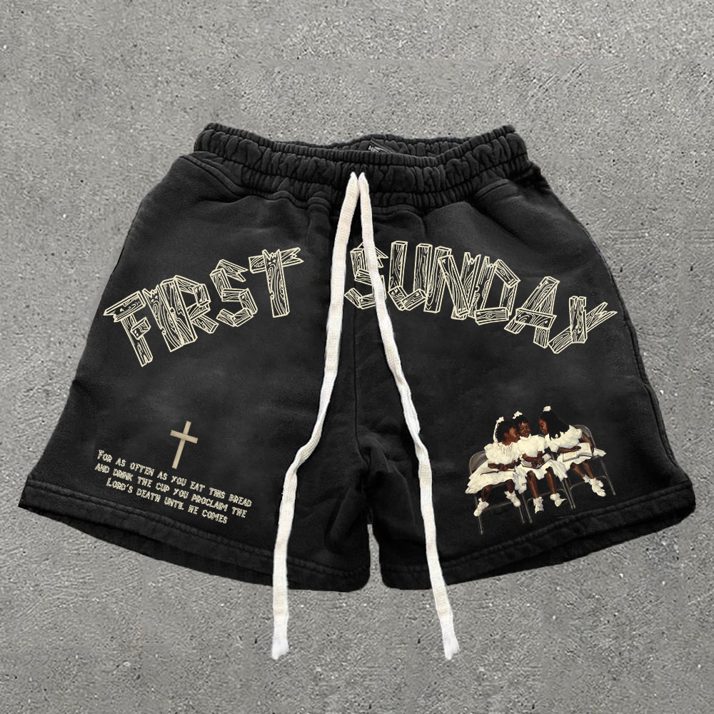 Vintage First Sunday Faith Graphic Casual Fashion Shorts