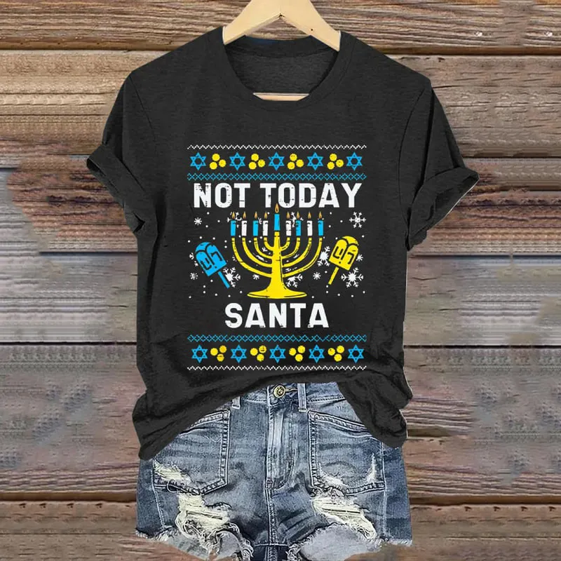 Women's Happy Hanukkah Printed Crew Neck Short Sleeve T-Shirt