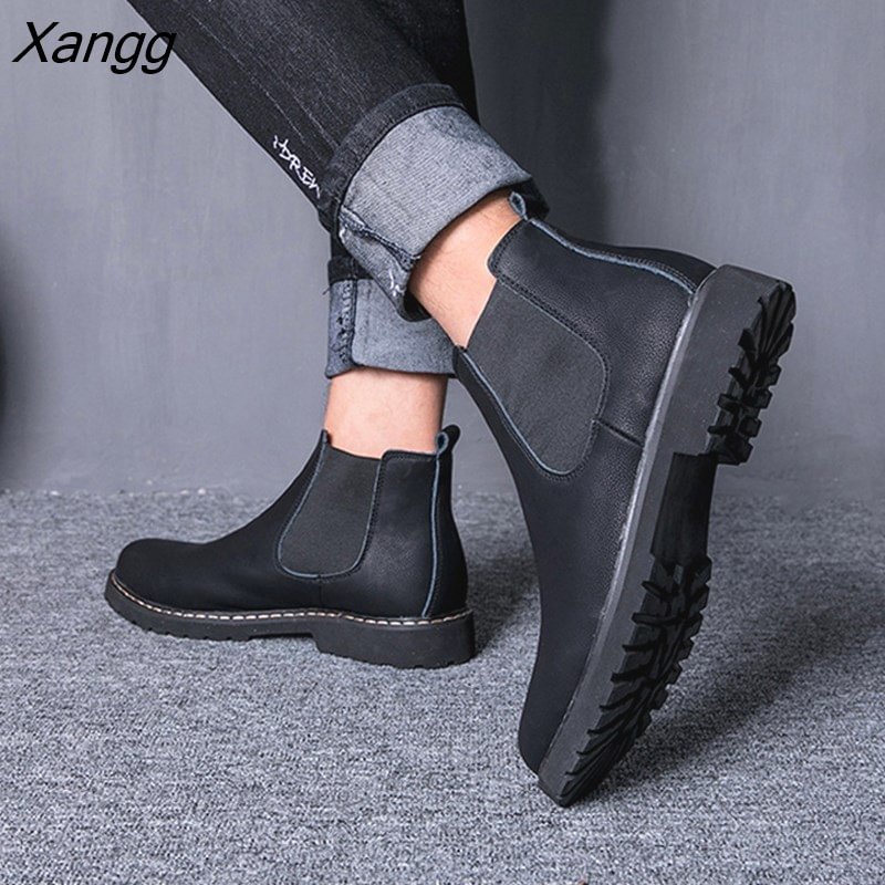 Xangg Boots Men Winter Shoes Black Split Leather Boots Mens Footwear Warm Plush Fur Winter Boots For Men erf4