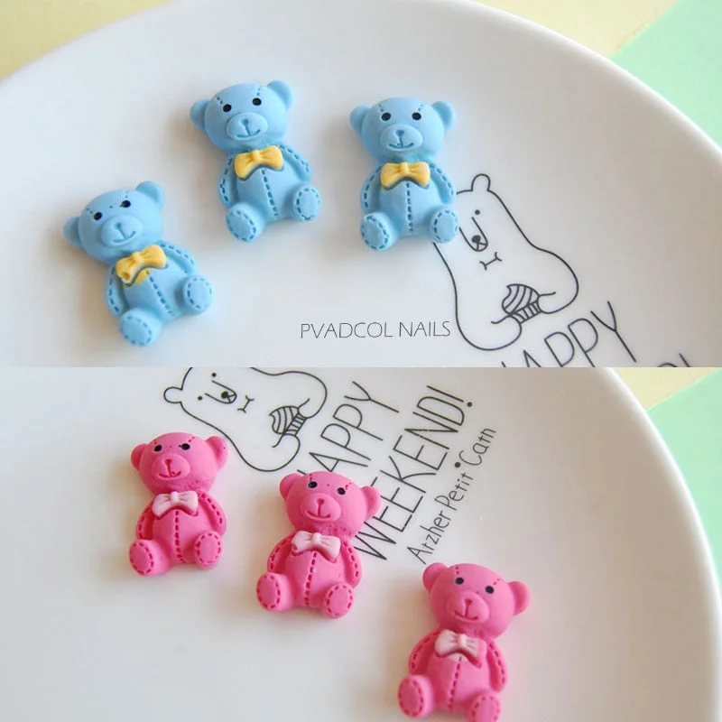 Kawaii Nail Art Cute Bear Resin 3D Nail Charms Glitter Rhinestones Decoration Manicure Accessories-Nail Inspo