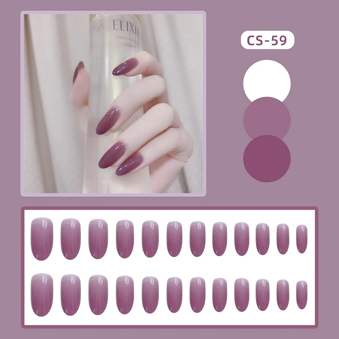Girls Candy Pink Color False Nails Women Nature Nude Jelly Fake Nail Short Round Head Full Cover Nail Art Tips With Glue 24pcs-Nail Inspo