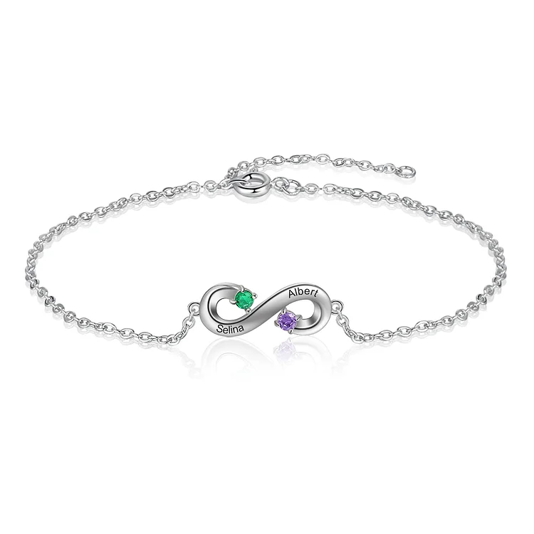 Personalized Infinity Bracelet with 2 Birthstones Gifts for Mom