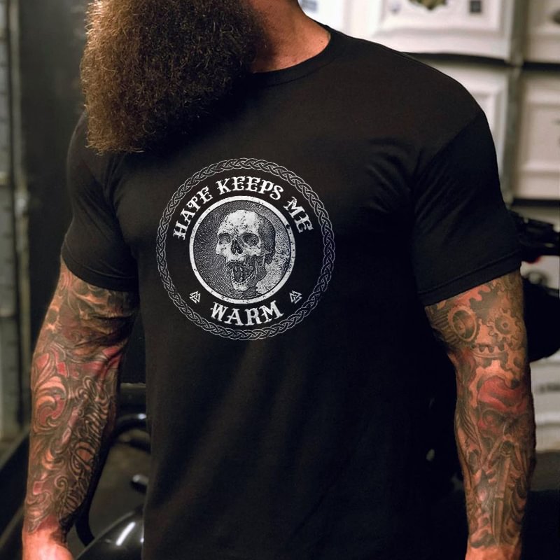 Livereid Hate Keeps Me Warm Skull Printed Men's T-shirt - Livereid