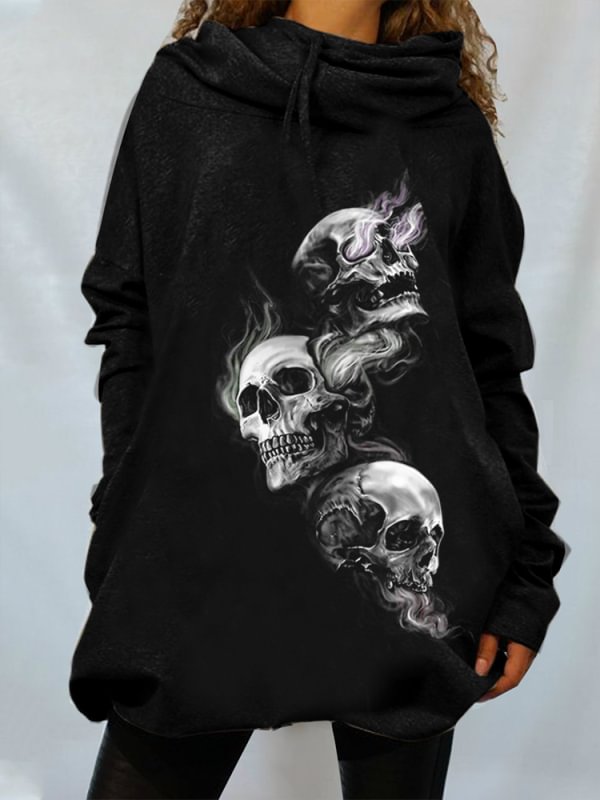 Punk skull print hooded loose sweater
