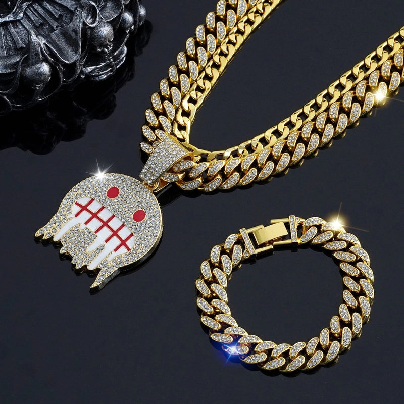 Sold Jewelry Suit Fashion Personalized Ice Face Expression Necklace Men's High-Grade Cuban Bracelet Necklace