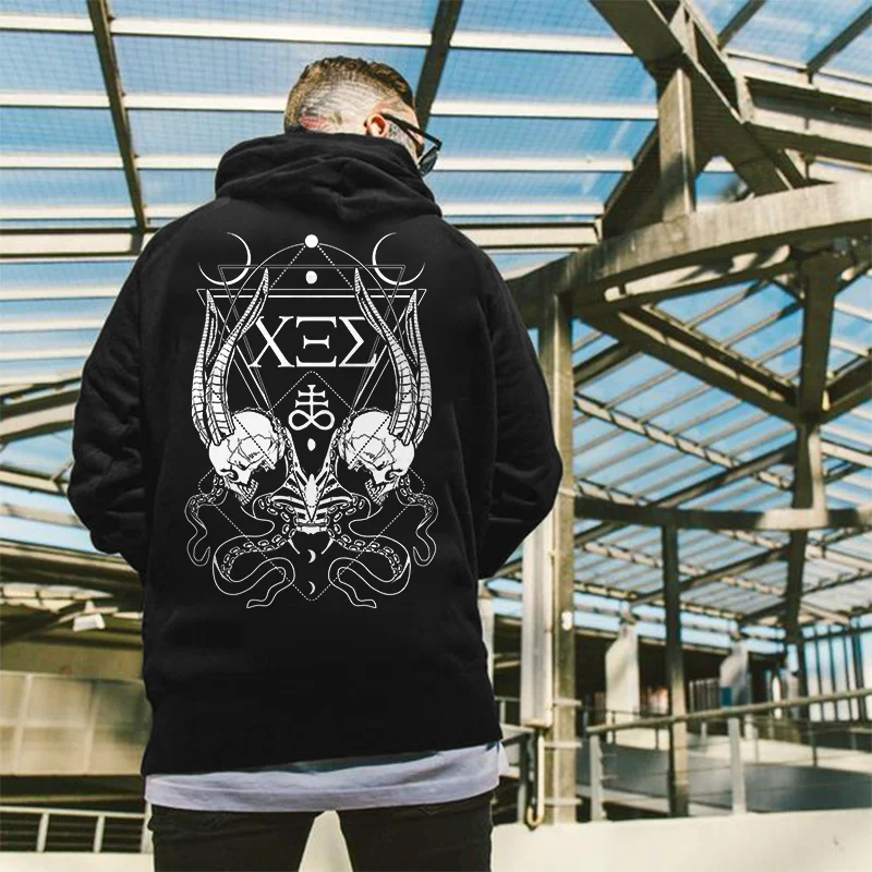 Satan Skull Printed Men's Hoodie -  