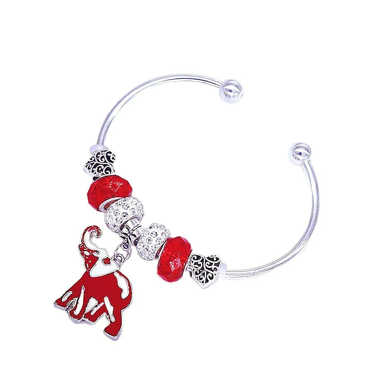 Festival Souvenir Red Beads Rhinestone DST DELTA Charm Bracelet Enamel Elephant Label Pendant Social Cuff Bangle