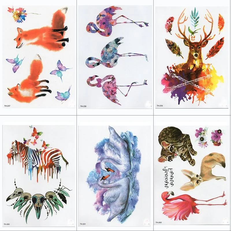 Waterproof Temporary Tattoo Sticker Samll Arm Sleeve Tattoo Fox Tiger Animal Full Flower Tatoo Body Art Tattoo