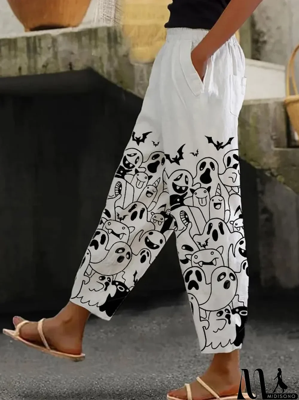 MidiSono - Ghost Print Wide-Leg Pants