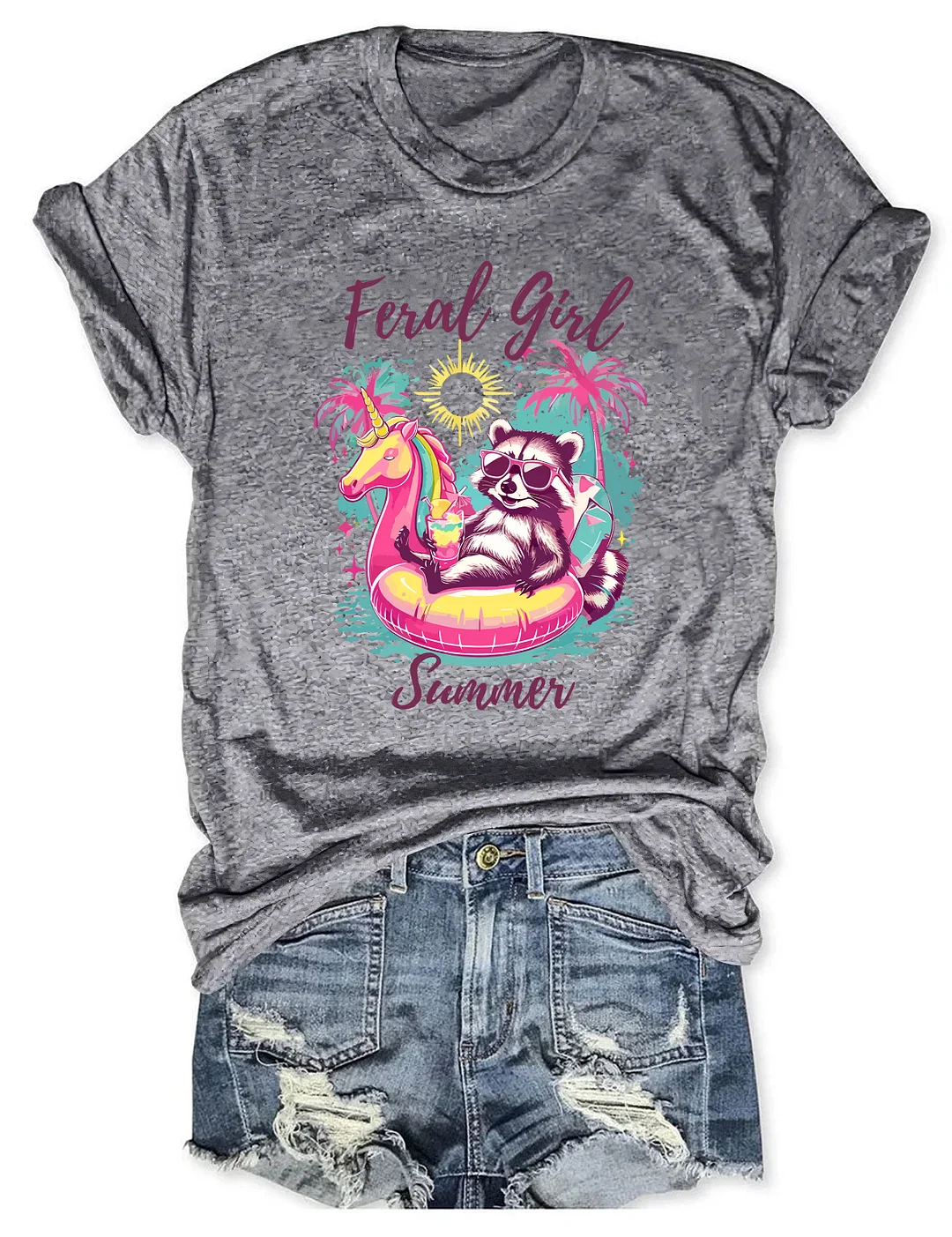 Feral Girl Summer Raccoon T-shirt