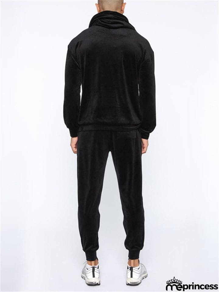 Sporty 2-Piece Pullover Hooded Oversized Sweatshirt Male Velvet Sets