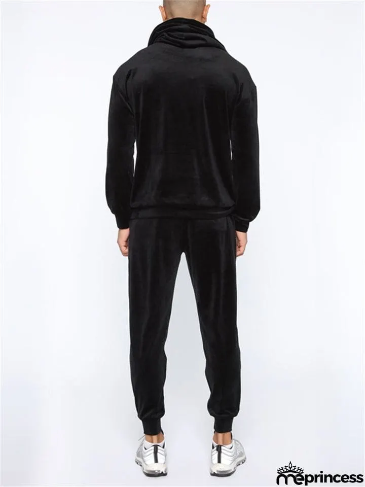 Sporty 2-Piece Pullover Hooded Oversized Sweatshirt Male Velvet Sets