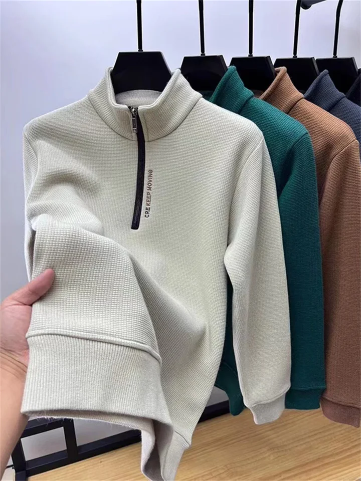 Half-zipper Padded Thickened Sweater Men Winter Warm Casual T-shirt Men's Long-sleeved Stand-up Collar Men's Bottoming Shirt Jacket-Cosfine