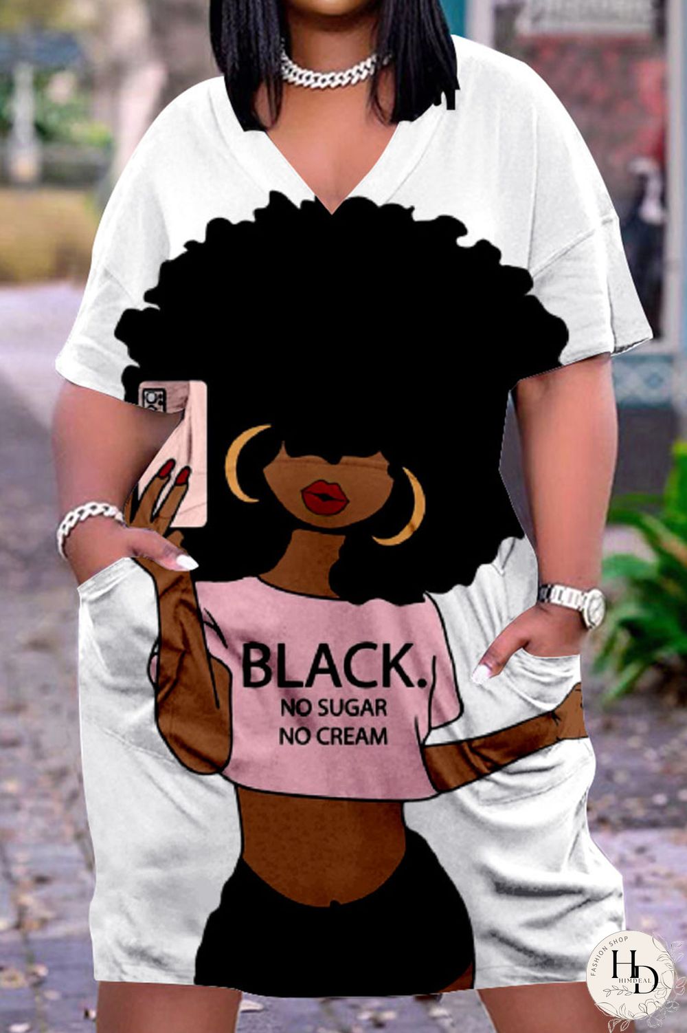 Multicolor Casual Street Print Patchwork V Neck Straight Dresses