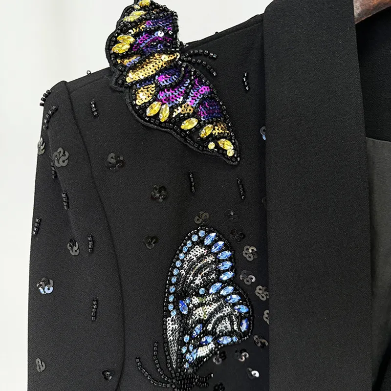 Nigikala Nigikala New Star Fashion Heavy Industry Three-Dimensional Butterfly Nails With Diamond Suit Trousers Set Two Sets