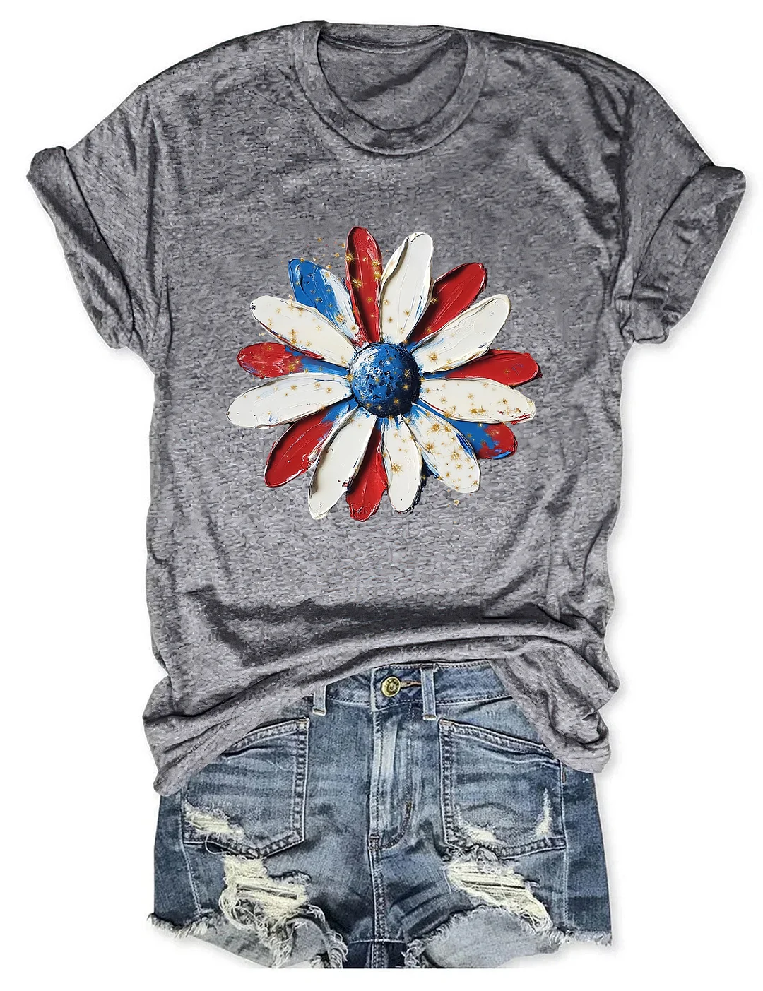 Patriotic Painted Daisy Handpainted T-shirt