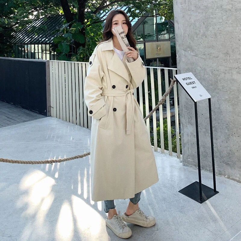 Brand New Fashion Double-Breasted Long Women Trench Coat Beige Lady Duster Coat Female Windbreaker Spring Autumn Fall Outerwear