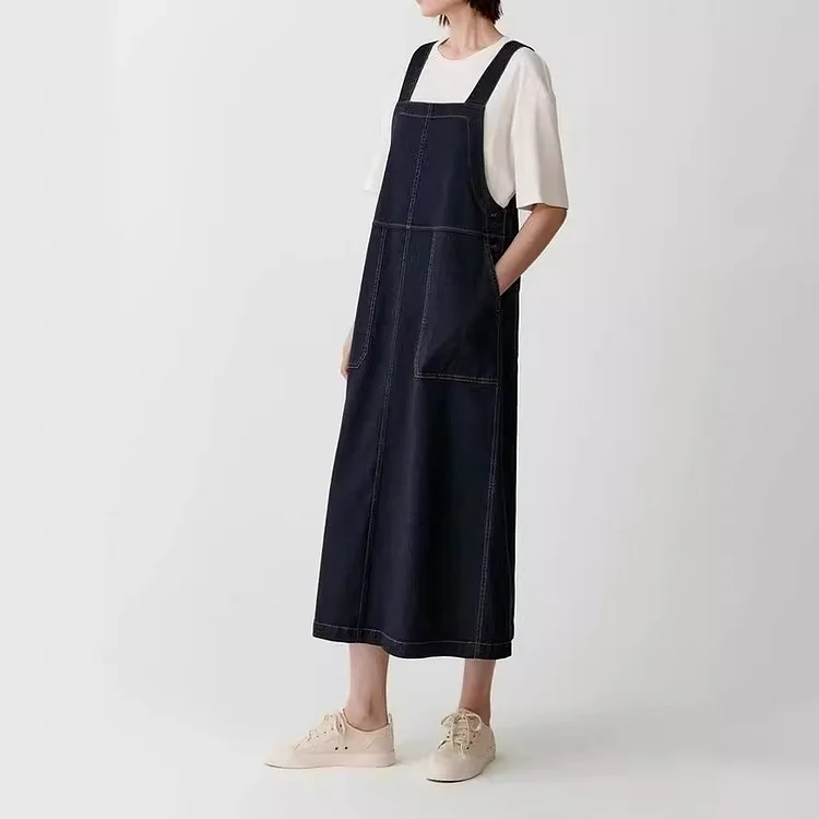 Simple Denim Suspenders Dress